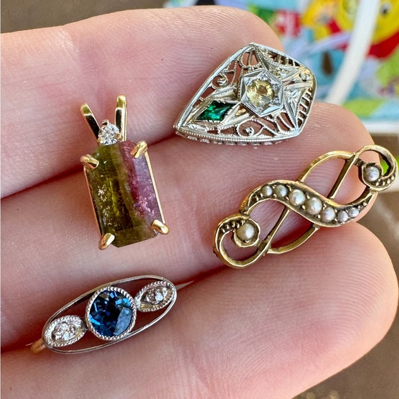 Late 1800's rare solid 14k gold genuine seed pearl pendant - Picture 3 of 14